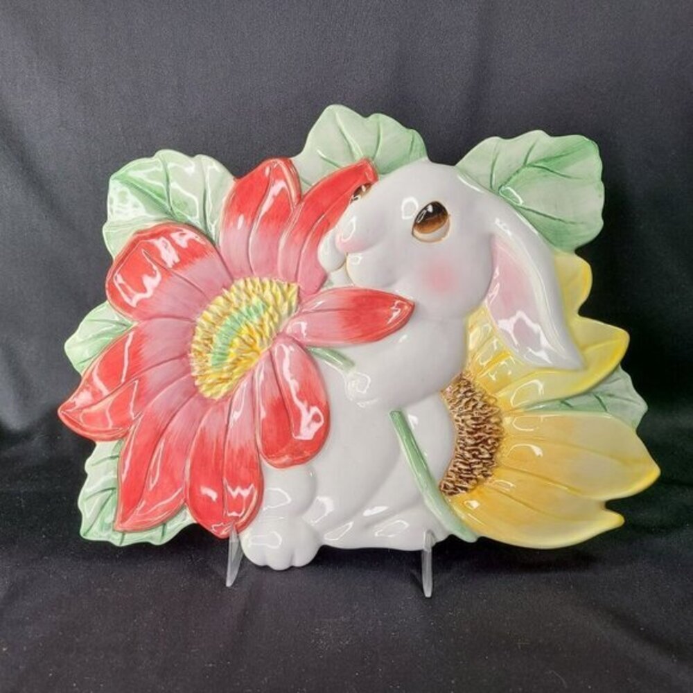 Fitz and Floyd Bunny Blooms Plate Rabbit Flowers Easter Floral Serving Dish READ